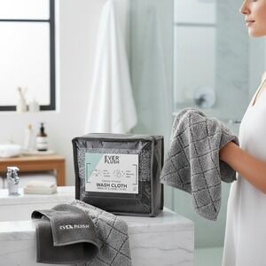 Everplush Washcloths Set of 6 Grey 13x13 Diamond Jacquard Quick Dry New